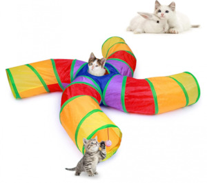 Cat Tunnel, 4 Way S Shape Collapsible Tube with Interactive Bal