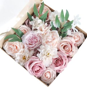 Roses Artificial Flowers Pink Bouquets Box Set 23pcs