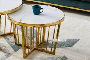 MONTROSE Marble Top with Golden Legs Side Table - D80