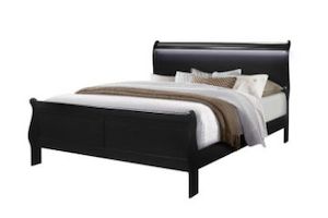 LOUIS 4PC/5PC/6PC Hevea Wood with LED Lighting Bedroom Combo in Queen Size (Black)