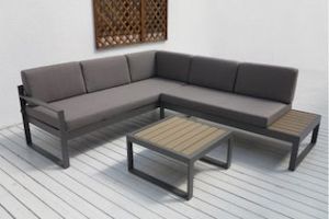 BELMOND Aluminium Sectional Outdoor Sofa Set (Light Grey Cushions + White Frame)