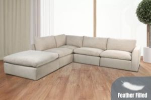 SKYLAR Feather-Filled Sectional Modular Fabric Sofa (Cream)