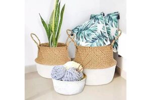 SEAGRASS Belly Basket/Floor Planter/Storage Belly Basket (White & Natural Tw…