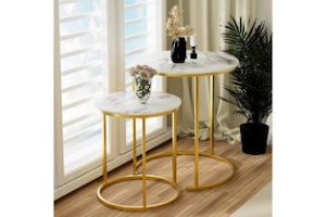 AYDAN Nesting Side Table with White Marble Top and Silver Legs