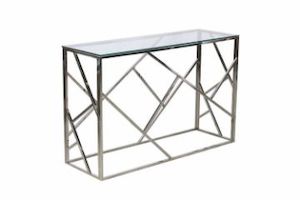 LELLA Square Clear Glass Side Table (Silver)