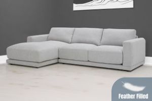 Furniture: HUGO 3.5/2.5/1 Seater Feather-Filled Fabric Sofa Range - Dust, Water & Oil Resistant