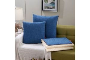 2-in-1 Multifunction Throw Pillow & Cotton Blanket/Quilt (Blue Deer)