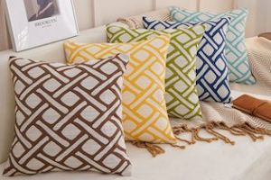 Furniture: GEOMETRIC Pattern Towel Embroidered Cushion with Inner (45x45cm)-Multiple Colors