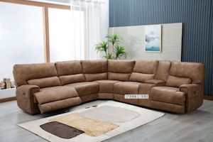 Furniture: NAKEETA Air Leather Power Recliner Modular Sofa with Console and Storage