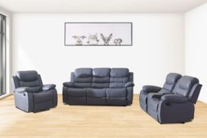 Furniture: ALESSANDRO 3RR+2RRC+1R Air Leather Reclining Sofa Range (Black)