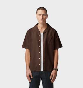 Linen Cuban Collar SS Shirt - Cedar