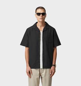 Clothing: Linen Cuban Collar SS Shirt -Black