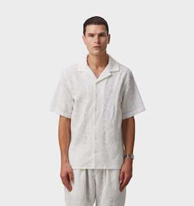 Clothing: Chain Stitch Cuban Collar Shirt - White