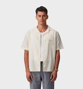 Clothing: Botanica Linen Cuban Collar SS Shirt - Off White