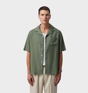 Clothing: Austin Cuban Collar Shirt - Duck Green