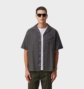 Clothing: Austin Cuban Collar Shirt - Charcoal