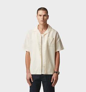 Clothing: Linen Cuban Collar SS Shirt - Off White