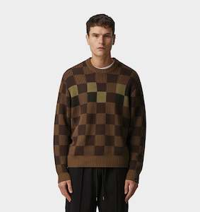 Checkerboard Knit Sweater - Olive