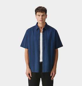 Striped Jonty SS Shirt - Navy Seersucker