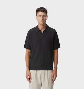 Clothing: Clive Knit SS Polo - Charcoal