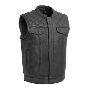 Leather Jackets: First MFG Co. Downside Motorcycle Leather Vest - (Black)