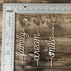 Family, Dream, Smiles Flower Words Set - Chipboard