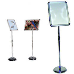 Chrome Snap Frame Floor Stand A4 Radius Corners - Portrait / Landscape