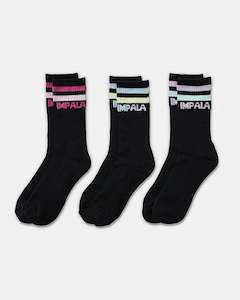 Impala Stripe Socks 3 Pack - Black