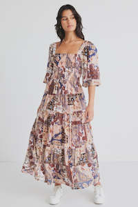 50: Memory LS Tiered Maxi Dress -Patchwork Paisley