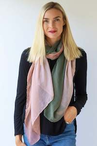 Lightweight Ombre Scarf -Moss/Pale Pink