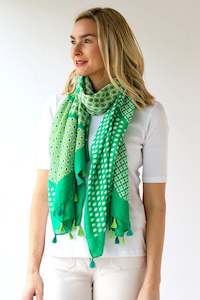 Multi Panel Tasselled Scarf - Emerald Green