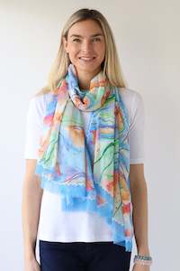 Lightweight Abstract Digital Print Scarf - Blue Multi