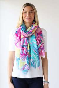 Tropical Leaf Print Scarf - Pinks/Lemon/Sea Green