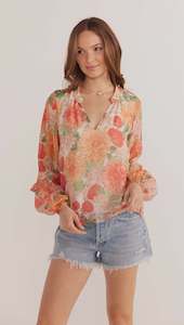 Mink Pink: Aida L/S Blouse -Apricot/Floral