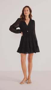 Mink Pink: Amy Long Slv Mini Dress -Black