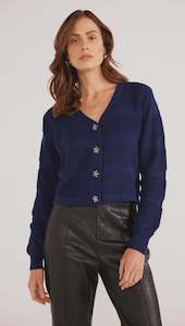 Mink Pink: Macy Stripe Rib Knit Cardigan -Navy