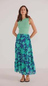 Mink Pink: Connie Tiered Midi Skirt -Mint Floral