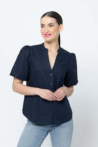 Perceptive Top -Navy Linen