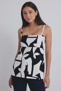 Sunkissed Cutout print split Hem Cami Top-Blk & White