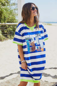 Stripe Beach Dress -Royal/White