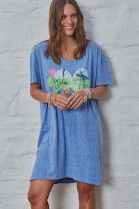 Miami Jersey Tee Beach Dress -Blue