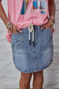 Draw Cord Denim Skirt-Stonewash