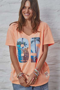 Retro V Neck Tee-Orange