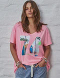 Retro V Neck Tee-Hot Pink