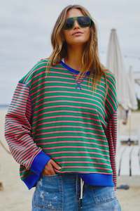 Retro Stripe Sweat -Green/Pink