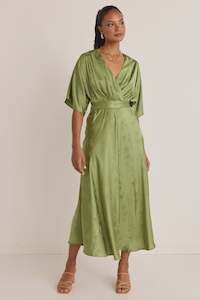 Picasso SS Kimono Midi Dress - Grass