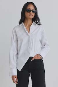 Vantage Cotton Button Front Shirt -Taupe Stripe