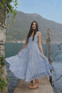 Isabella Strappy Tiered Maxi Dress -Blue/White Stripe