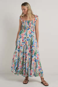 Isabella Strappy Tiered Maxi Dress-Watercolour