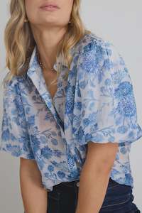 Harmony Blue Floral Bubble Sleeve Shirt - Blue Floral